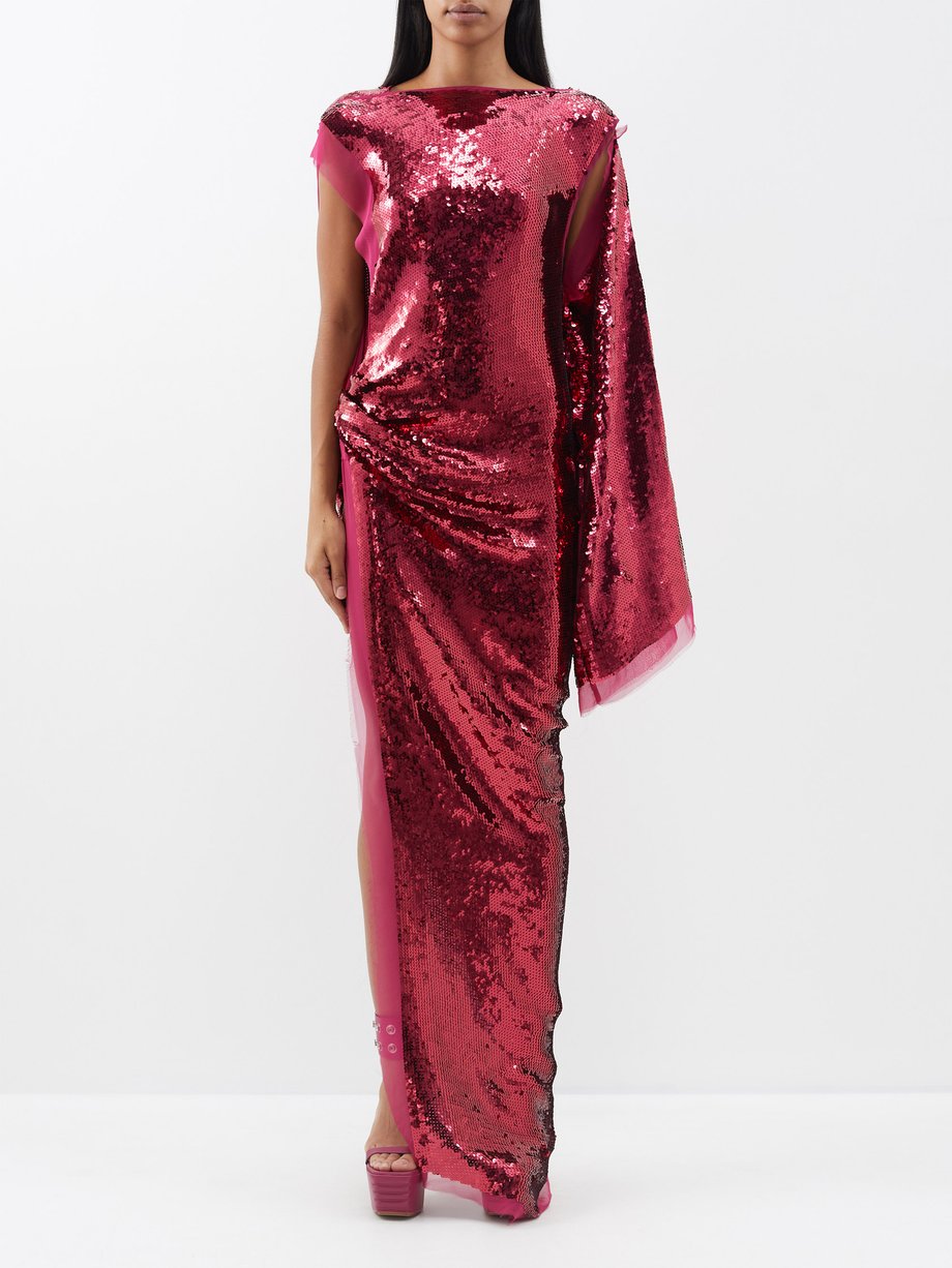Red Edfu side-slit sequinned tulle gown | Rick Owens | MATCHES UK