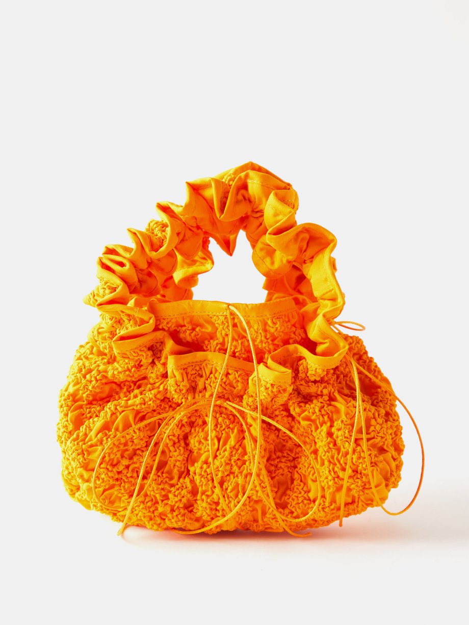 Orange Kiku ruched dahlia-matelassé clutch bag | Cecilie Bahnsen ...