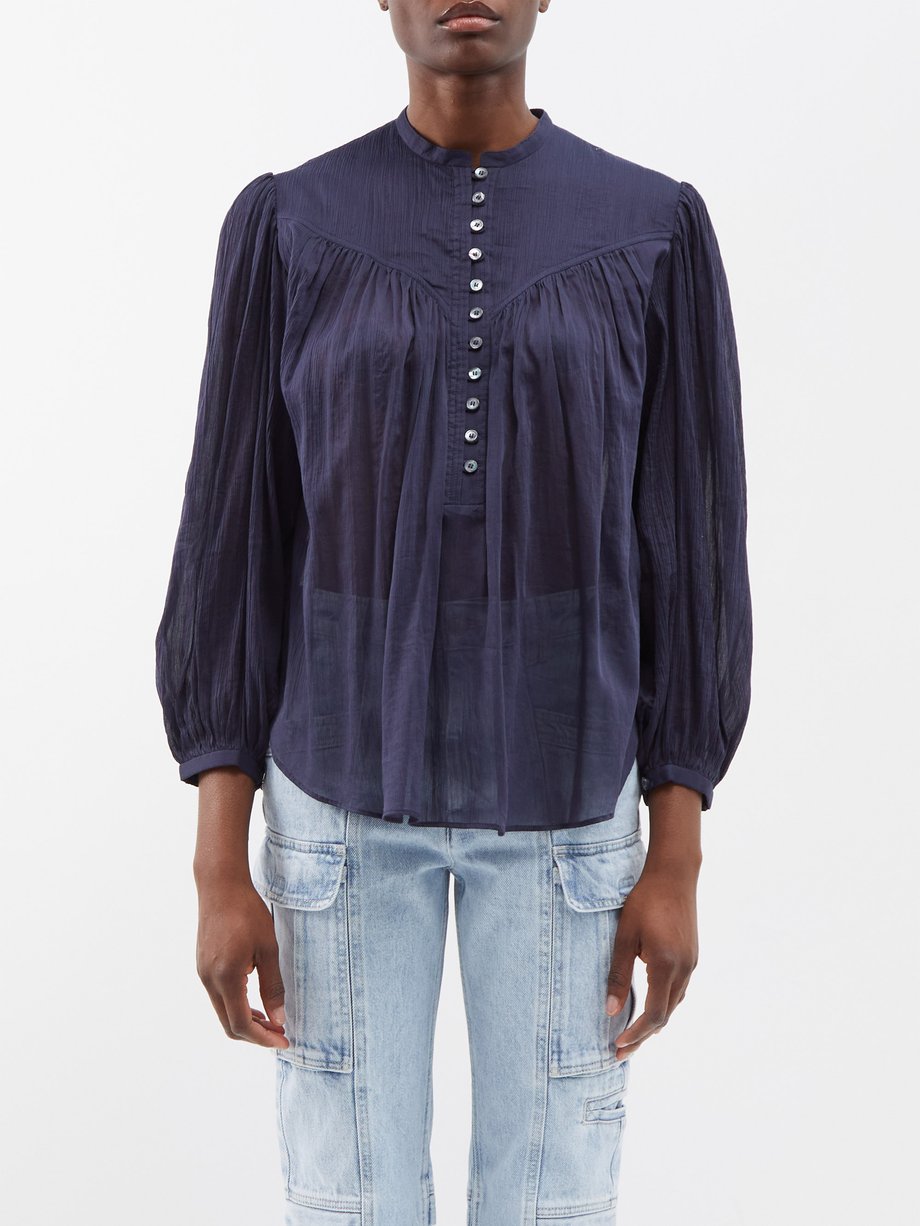 Navy Kiledia cotton-blend voile blouse | Isabel Marant | MATCHES UK