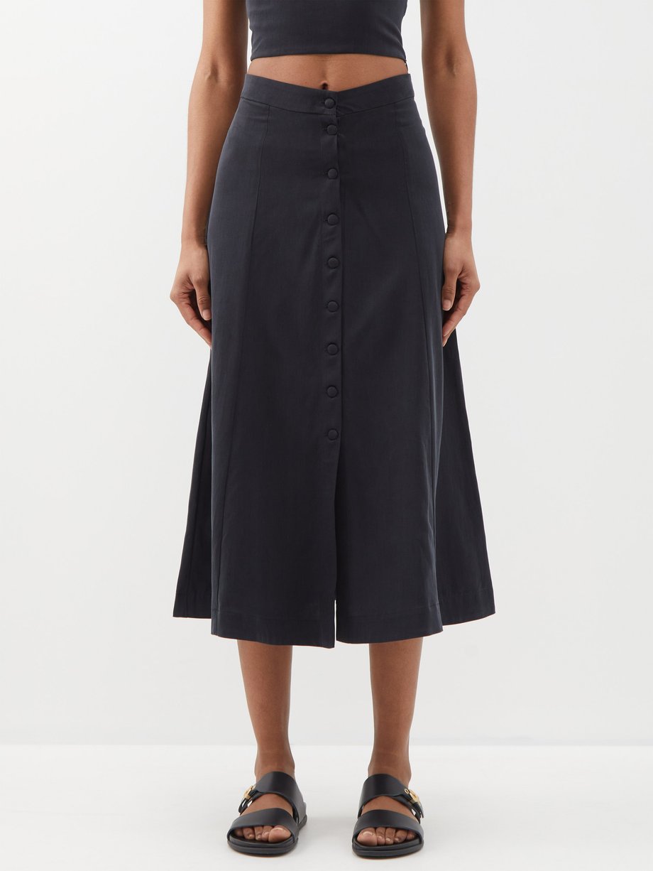 Black Rosalia buttoned cupro midi skirt | Casa Raki | MATCHES UK