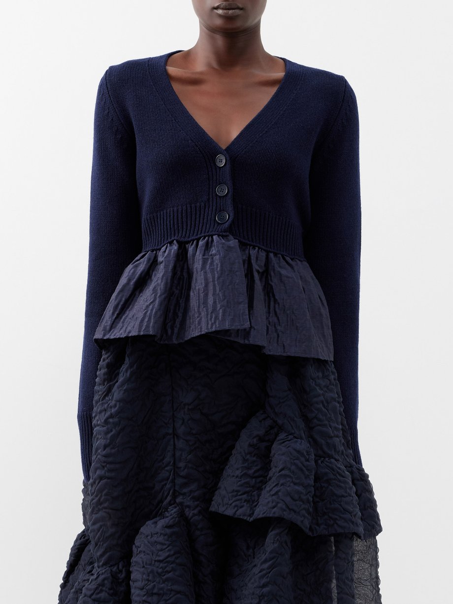 Navy Joelle ruffled recycled cashmere-blend cardigan | Cecilie Bahnsen ...