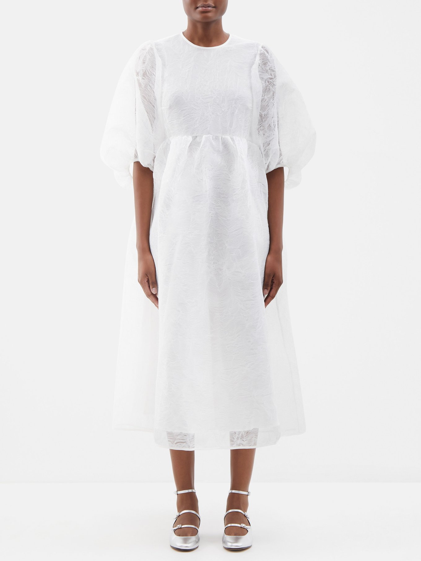 White Karmen puff-sleeve crinkled-organza dress | Cecilie Bahnsen