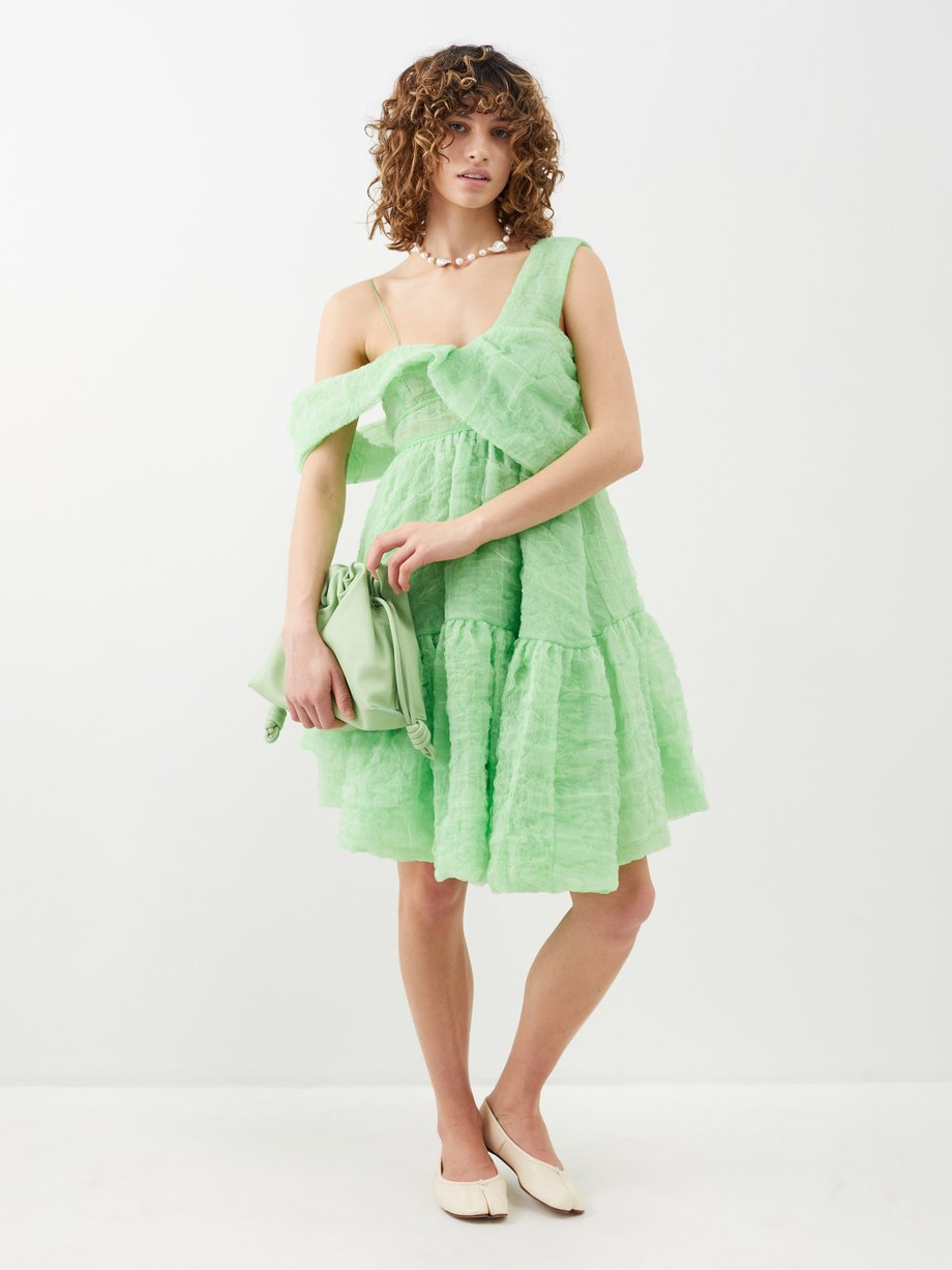 Green Soon one-shoulder silk-blend matelassé dress | Cecilie Bahnsen ...