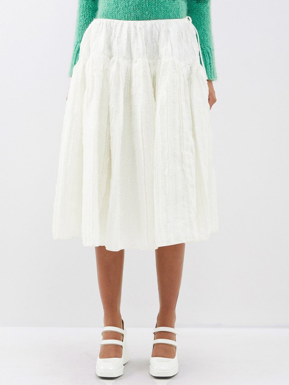 White Rosie fringed fil-coupé midi skirt | Cecilie Bahnsen | MATCHES UK