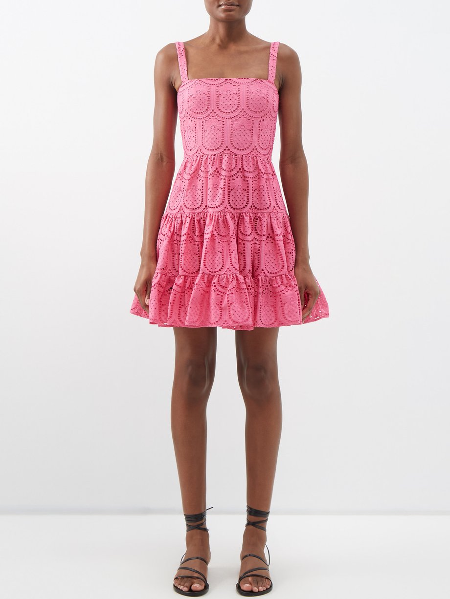 Pink Freddie broderie-anglaise cotton mini dress | Borgo De Nor ...
