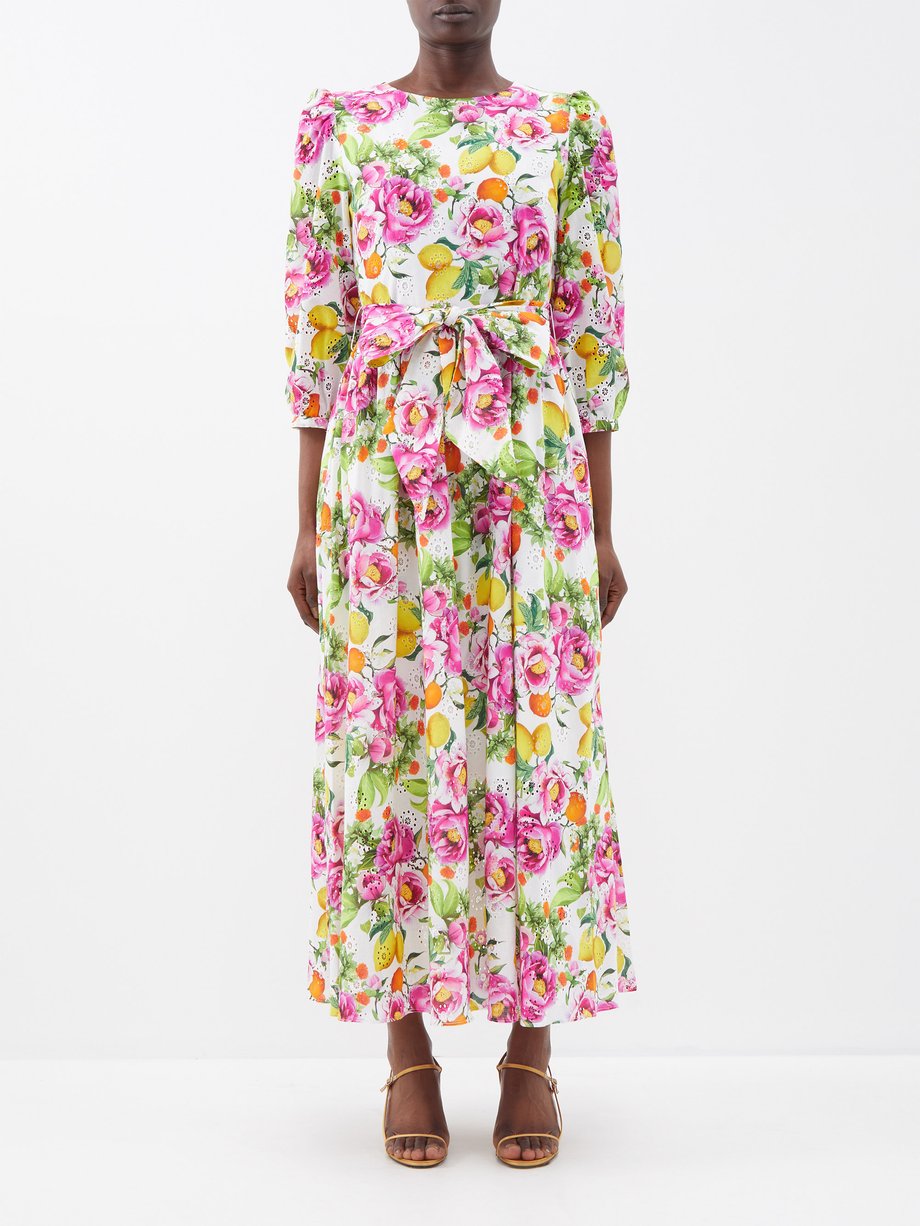 Pink Constance floral-print bow-waist cotton dress | Borgo De Nor ...