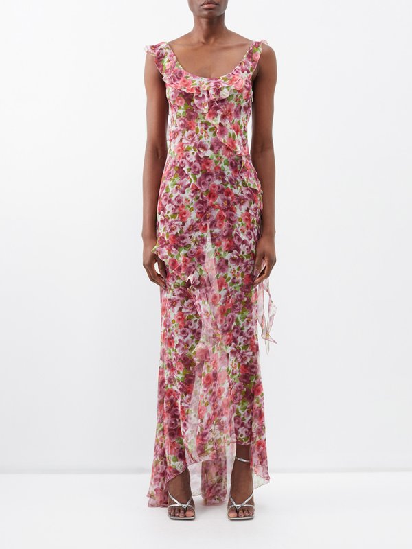 Alessandra Rich Ruffle-trim floral-print silk-georgette gown