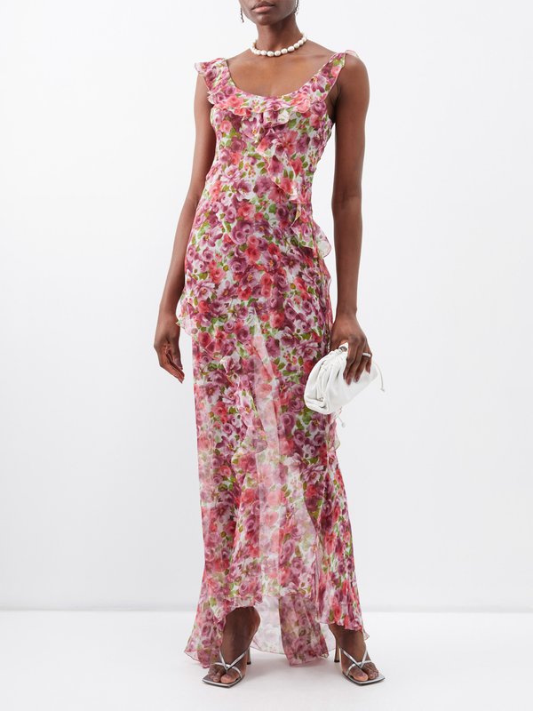 Alessandra Rich Ruffle-trim floral-print silk-georgette gown
