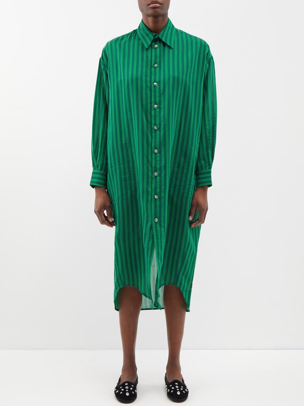 Green Gilda striped cotton-blend oversized shirt dress