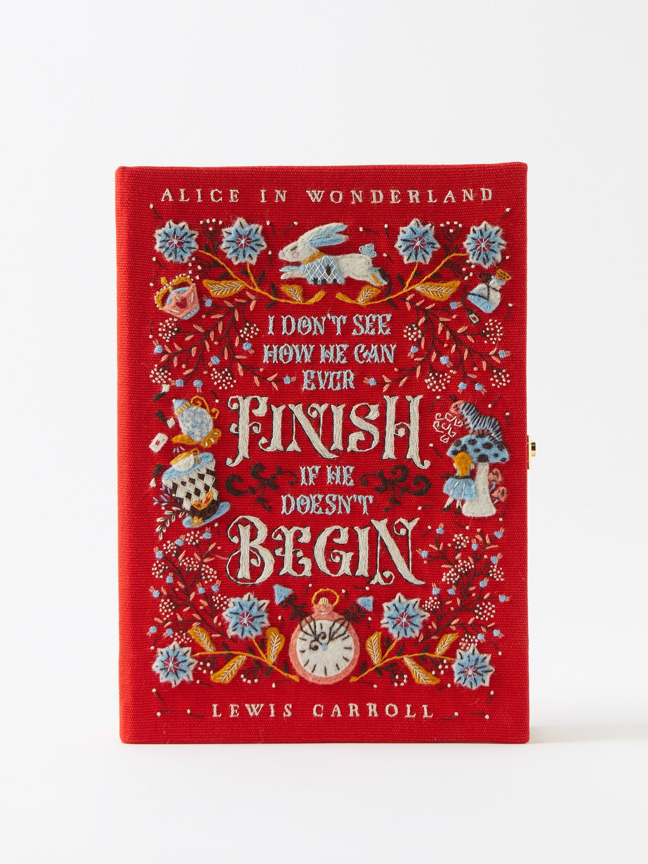 Red Alice in Wonderland embroidered book clutch bag | Olympia Le