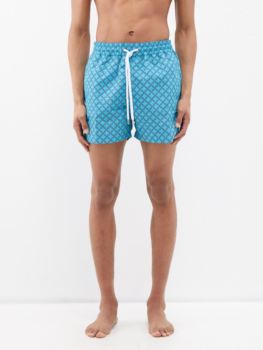 Blue Treliça geometric-print recycled-fibre swim shorts