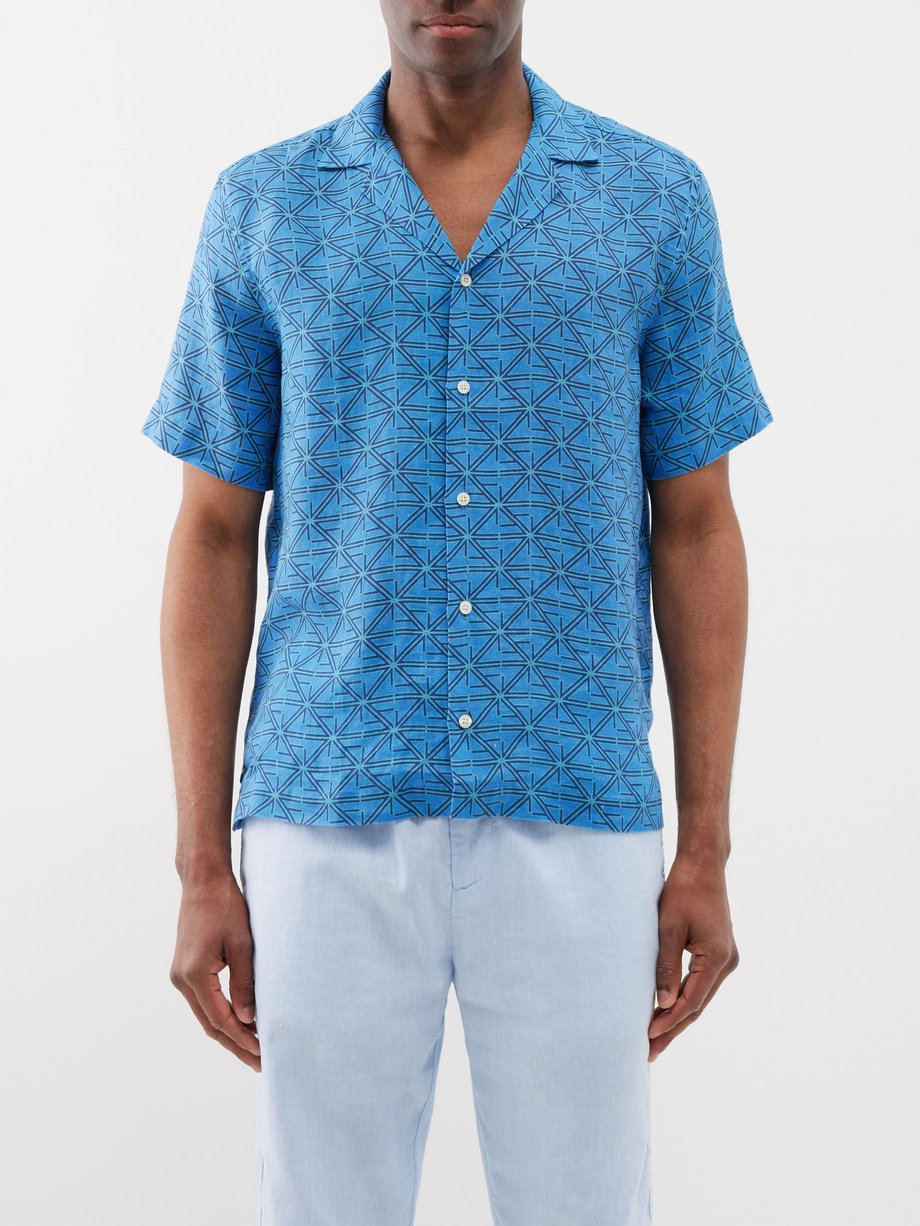 Blue Roberto monogram-print linen shirt | Frescobol Carioca | MATCHES UK