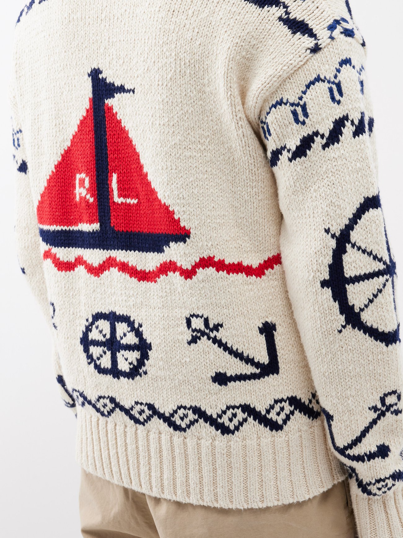 White Shawl-neck knitted cotton cardigan, Polo Ralph Lauren