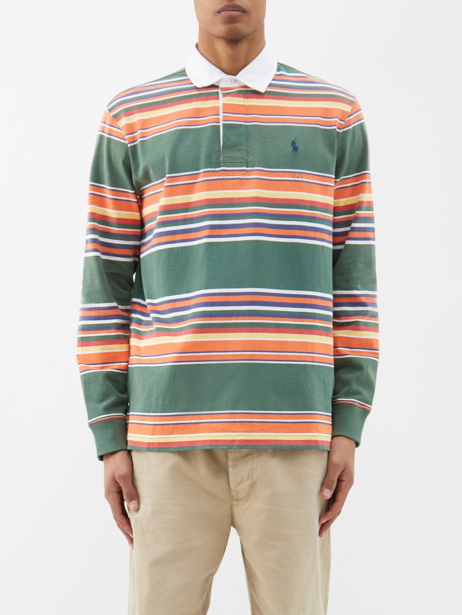 Green Logo-embroidered striped cotton rugby shirt | Polo Ralph Lauren ...