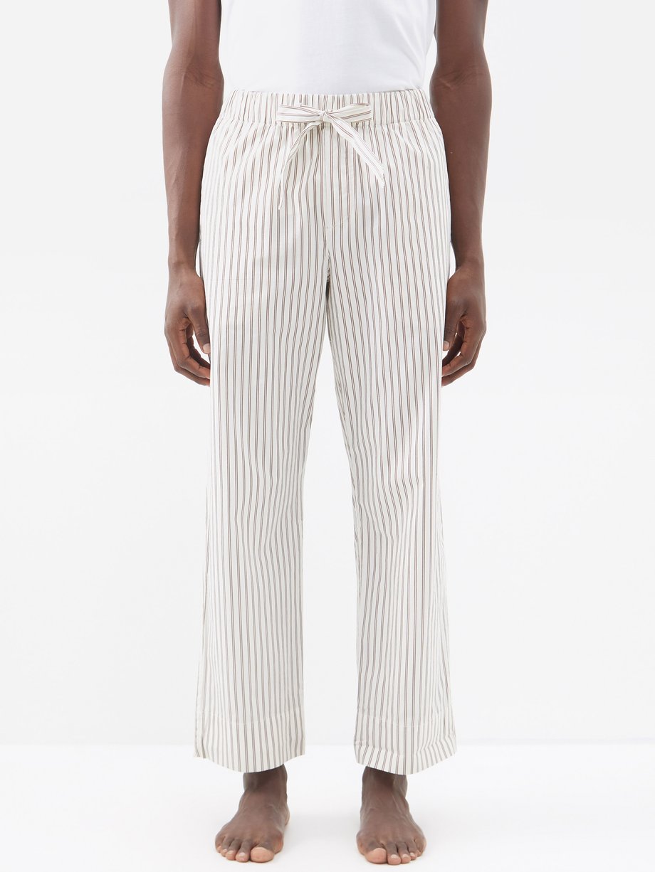 Beige Striped organic-cotton pyjama trousers, Tekla