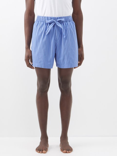 Gilma-Cay Organic Cotton & Linen Shorts In White & Blue Check