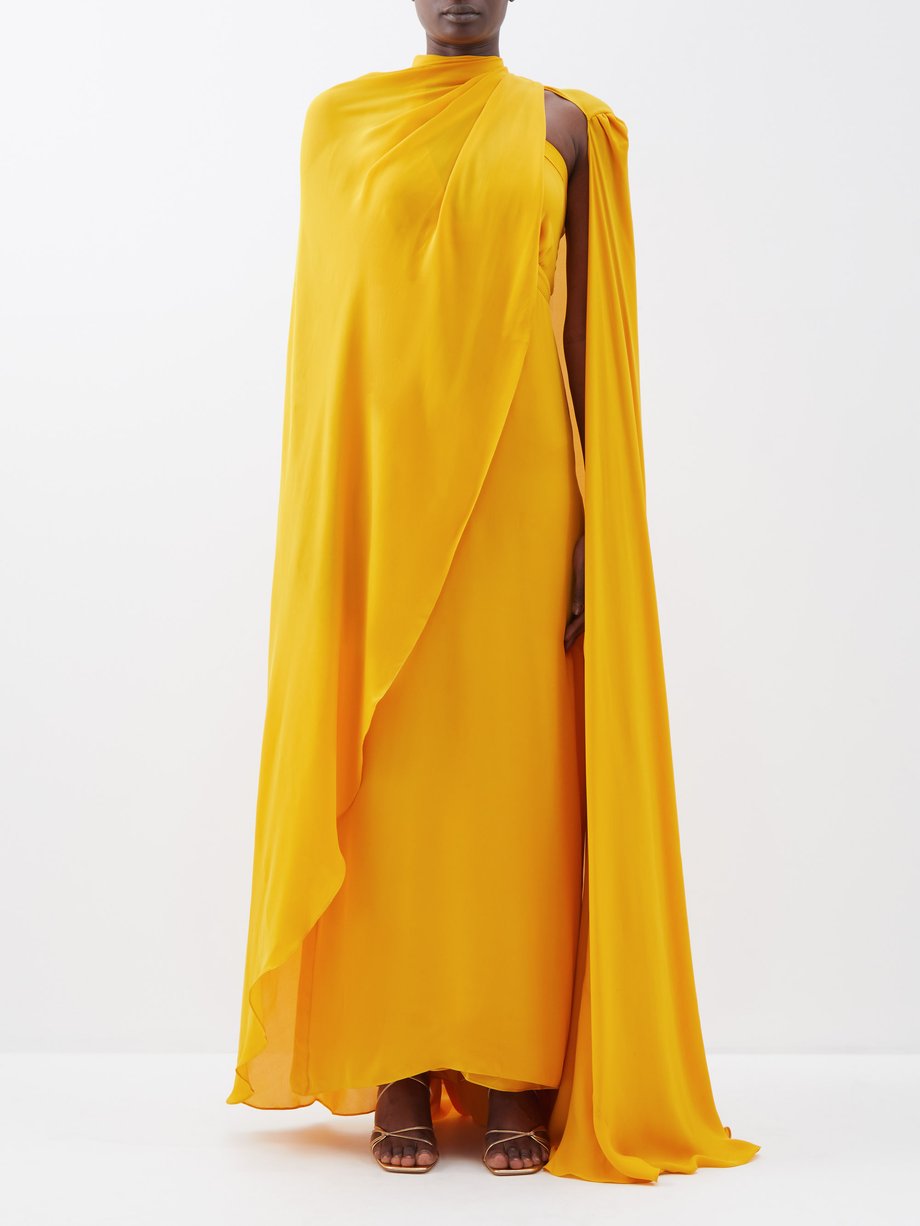 Yellow Camino Iluminado detachable-cape silk gown | Johanna Ortiz ...