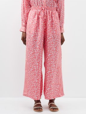 Hannah Artwear Emmy Carmine-print silk-habotai trousers