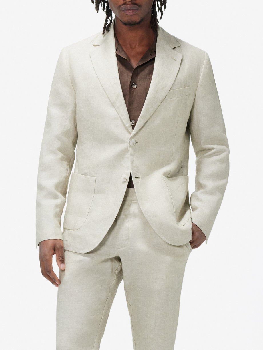 Beige Paulo single-breasted linen suit jacket | Frescobol Carioca ...