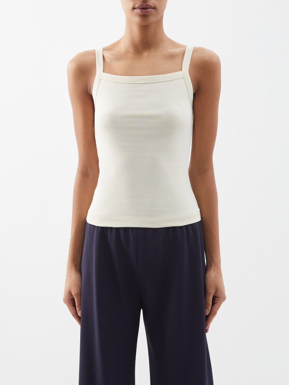 White May square-neck organic-cotton tank top, FLORE FLORE
