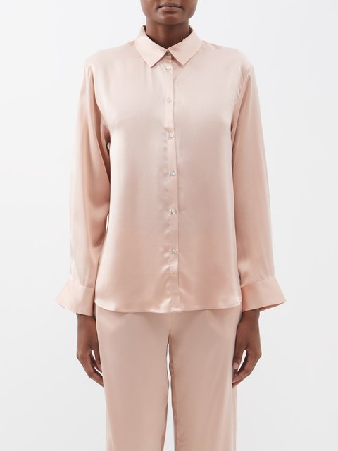 Pink London sandwashed silk pyjama shirt Asceno MATCHES UK