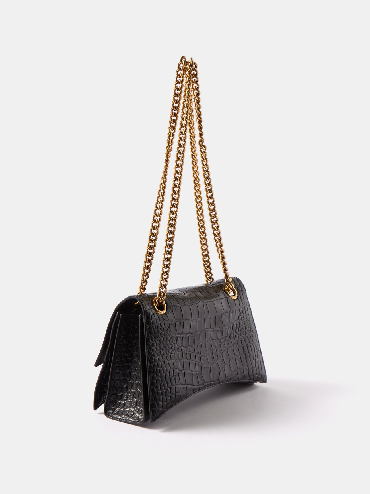 Balenciaga Large Crush Crocodile-effect Shoulder Bag in Black