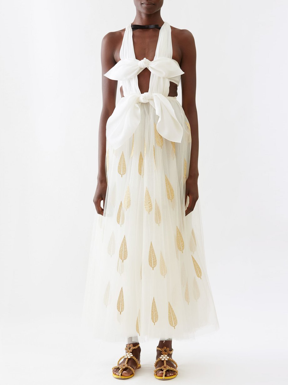 Giambattista Valli Leaf-embroidered silk tulle and crepe gown