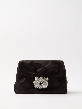 Roger Vivier Bouquet Strass crystal-buckle satin clutch bag
