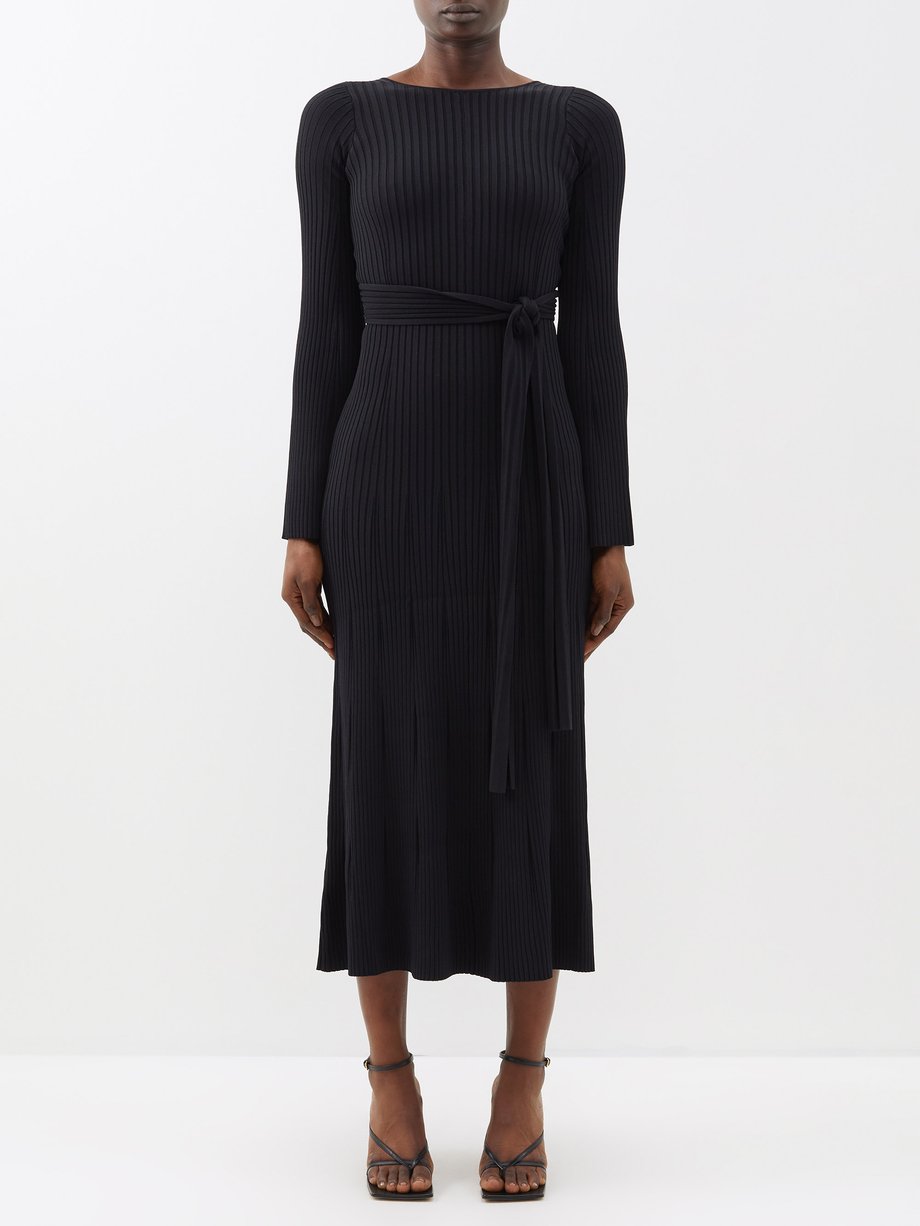 Black Emerson crossover-back belted ribbed-knit dress | CLEA | MATCHES UK