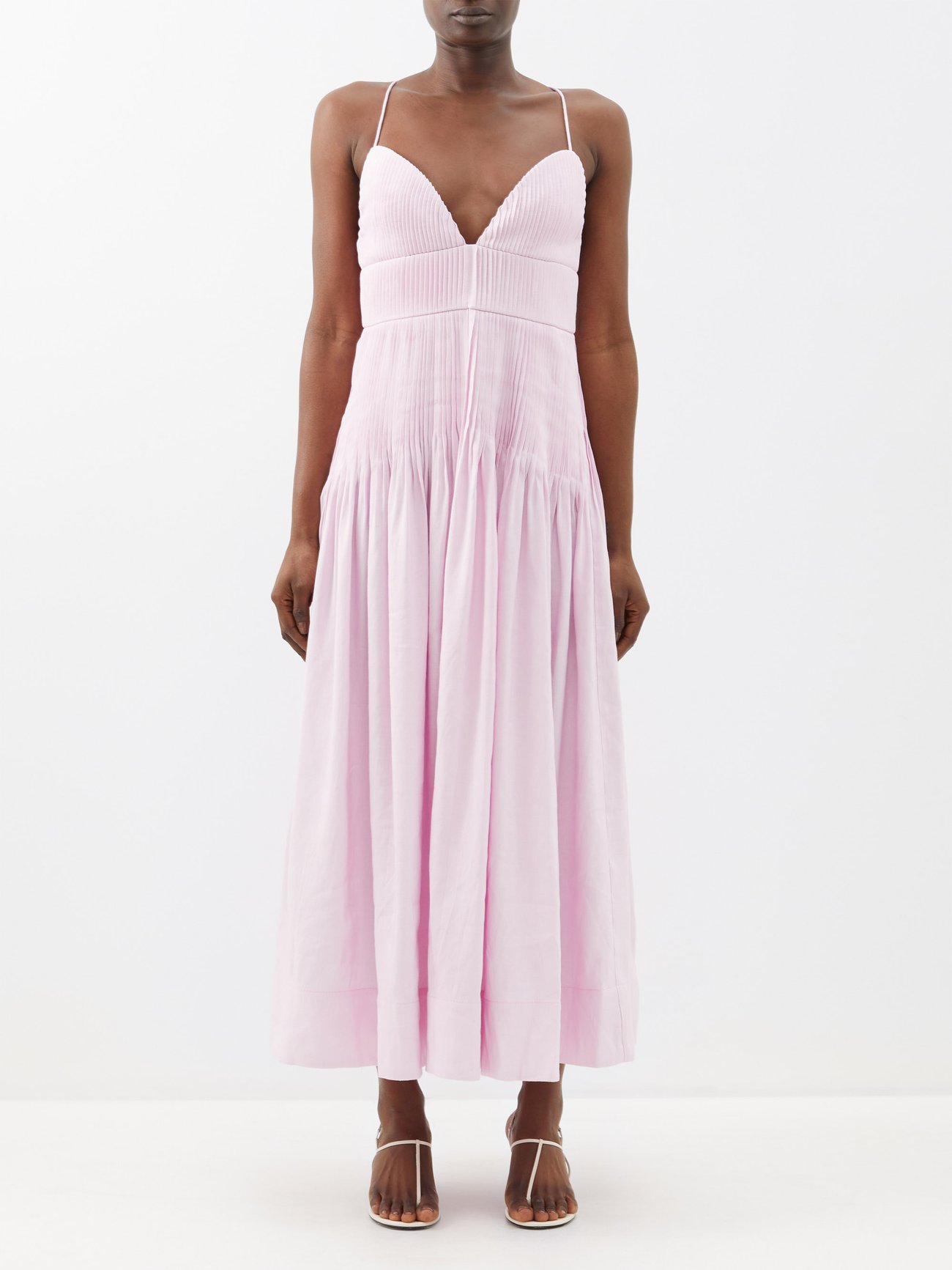 Pink Cameron pintucked linen-blend midi dress | CLEA | MATCHESFASHION UK