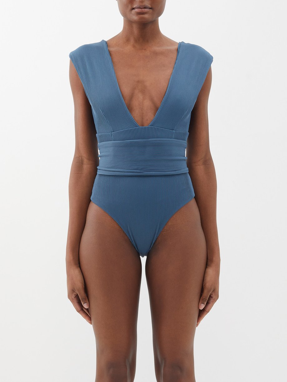 Haight Isabel plunge-front ribbed swimsuit