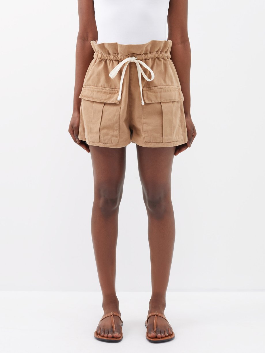 Brown Carol paperbag-waist cotton-twill shorts, Haight