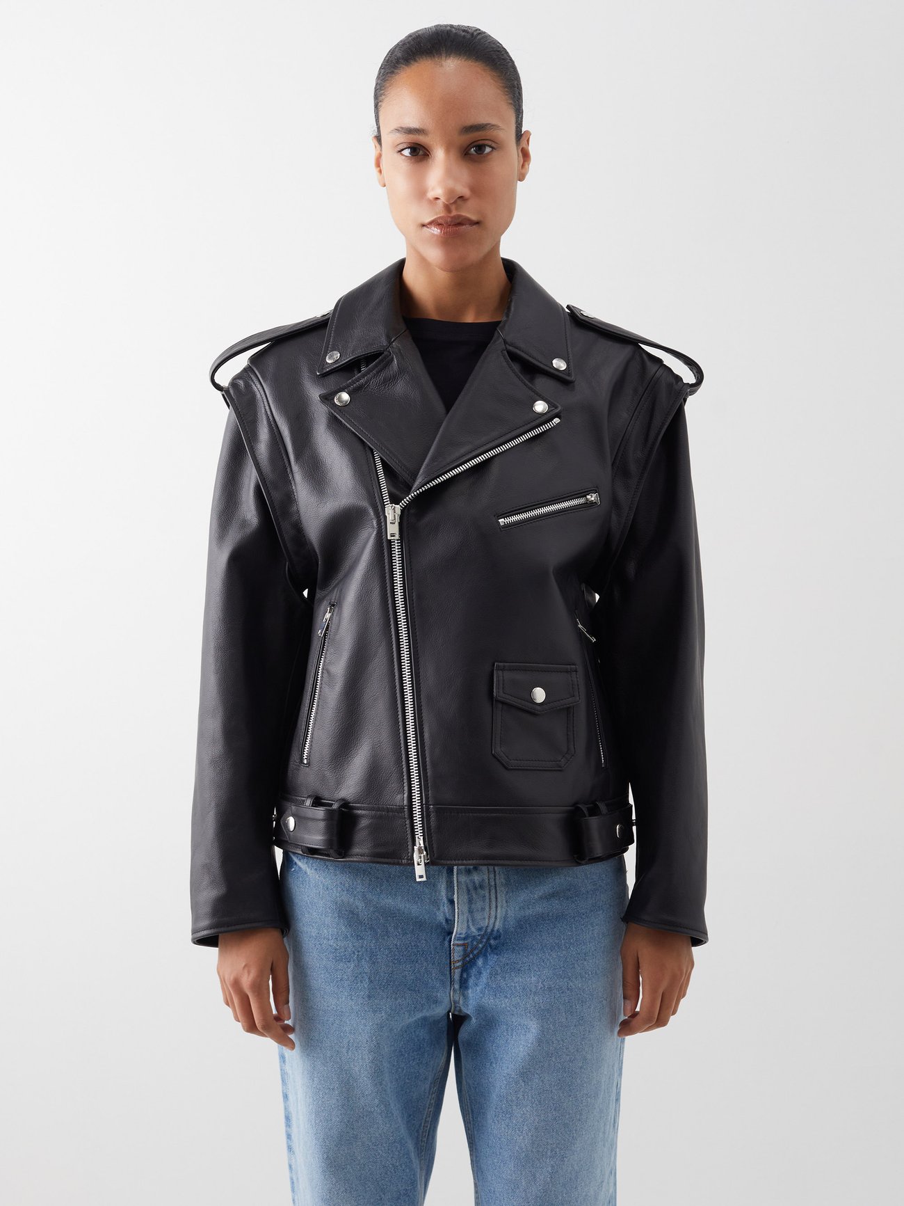 ARMARIUM Lena Convertible Leather Biker Jacket - ShopStyle