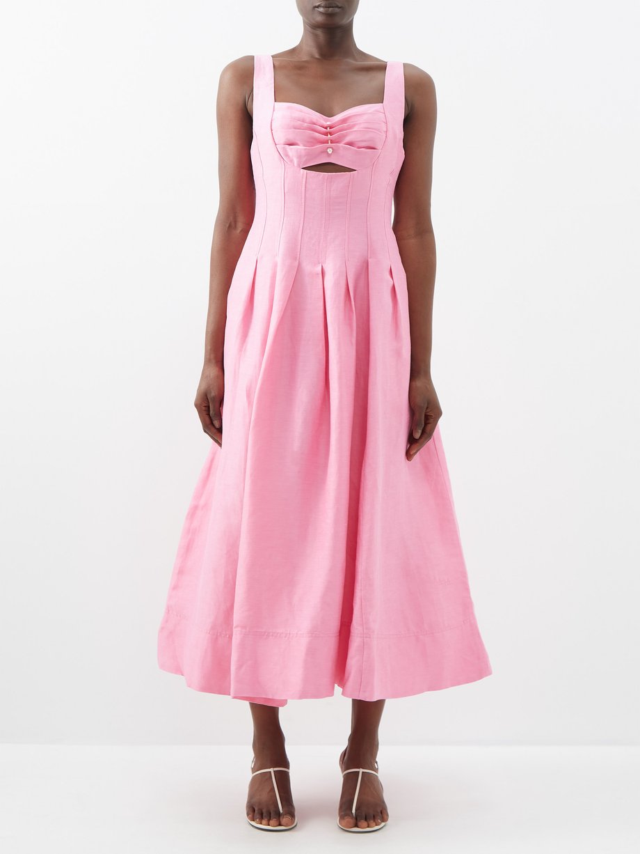 Pink Divinity pearl-pin cutout linen-blend dress | Aje | MATCHES UK