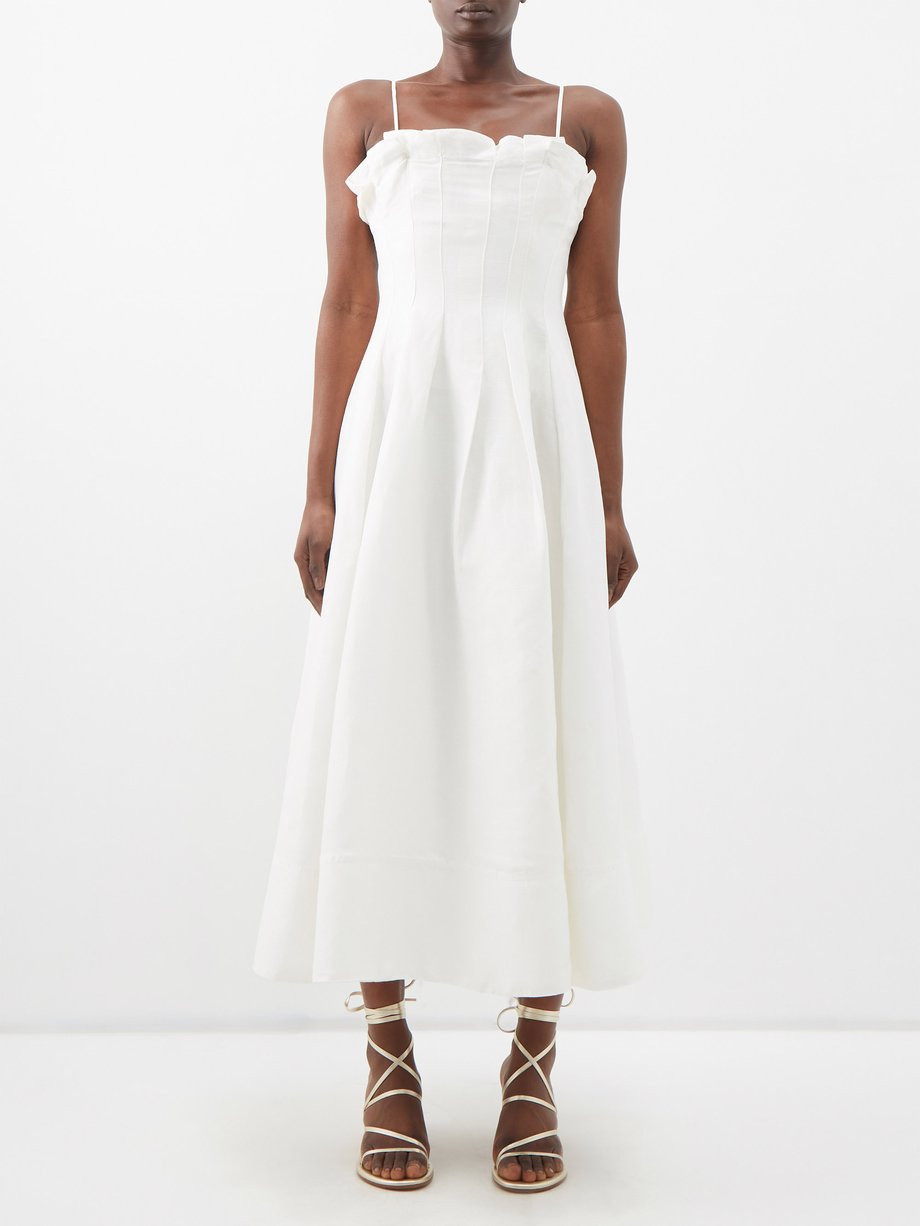 White Paradiso pleated linen-blend dress, Aje