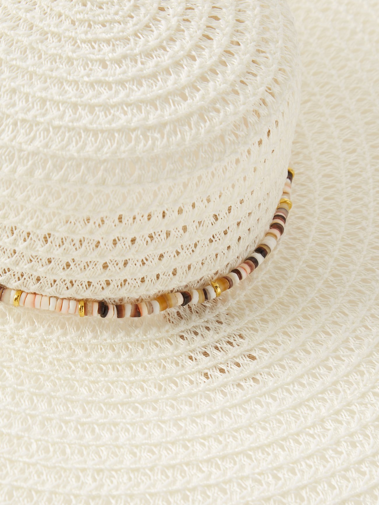 White Bianca beaded straw wide-brim hat