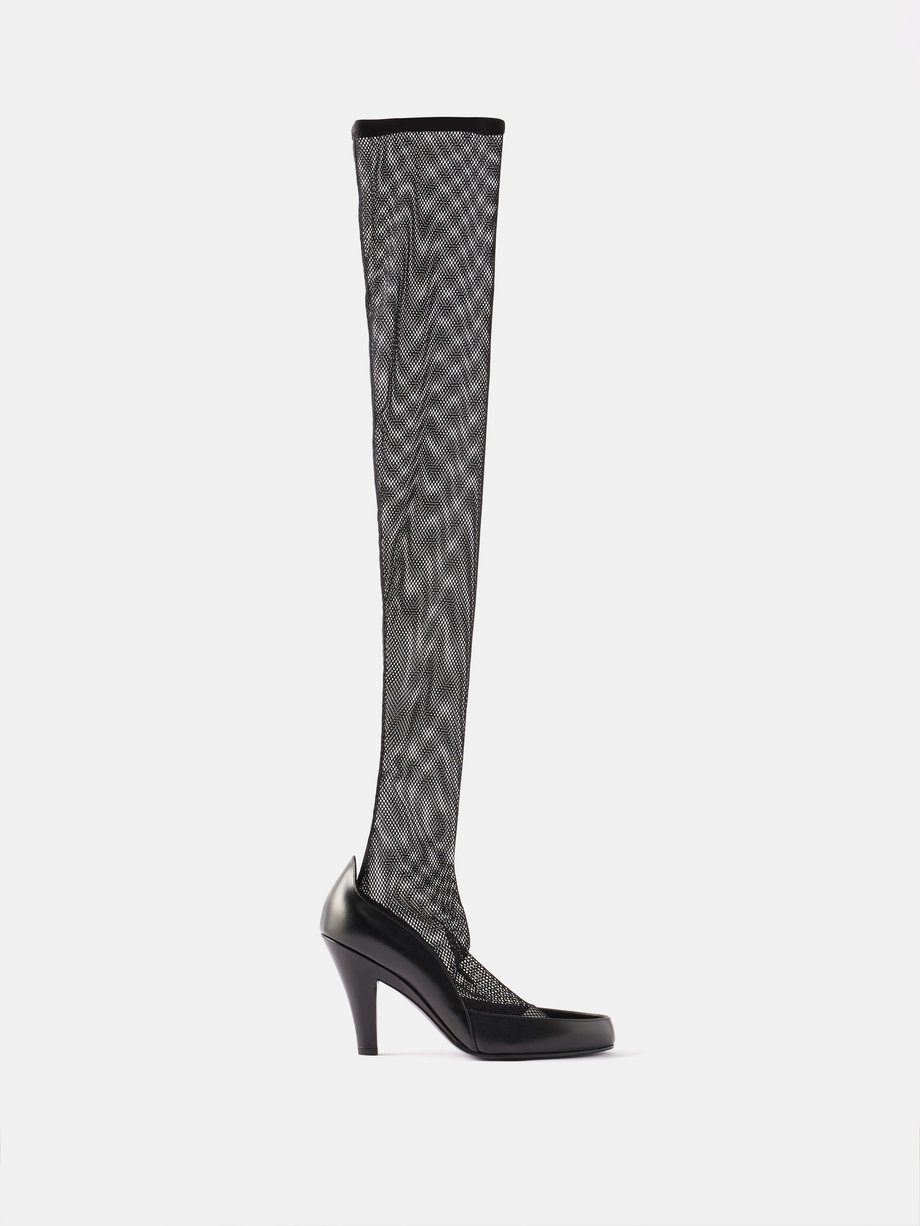 Black 90 mesh and leather over-the-knee boots | The Row | MATCHES UK