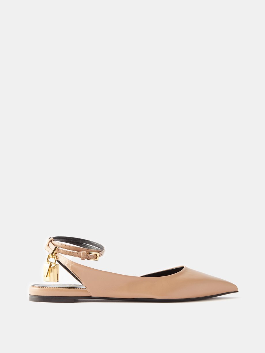 Pink Padlock point-toe leather ballet flats | Tom Ford | MATCHES UK
