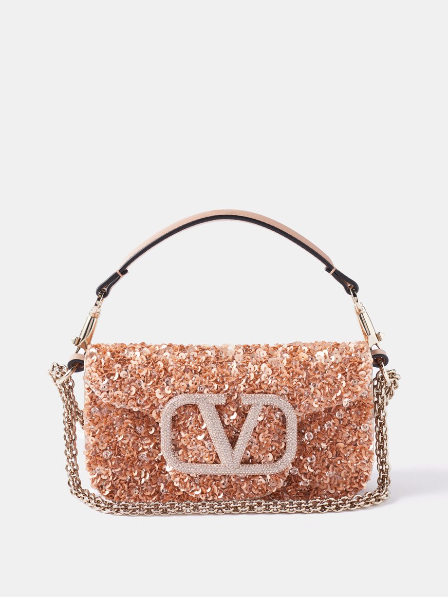 Pink Locò small sequinned-leather shoulder bag | Valentino Garavani ...