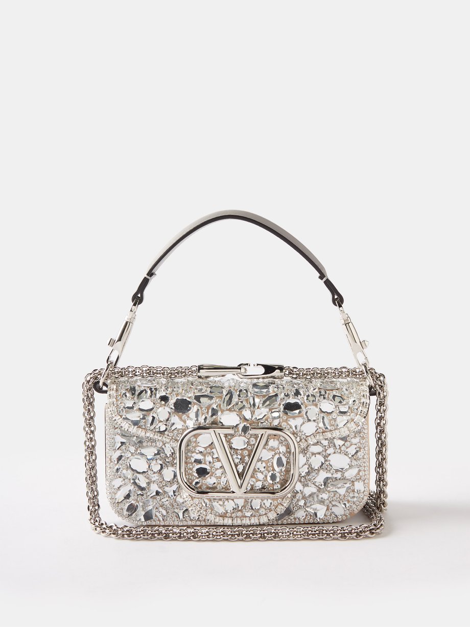 Silver Locò small V-Logo crystal-embellished shoulder bag | Valentino | US