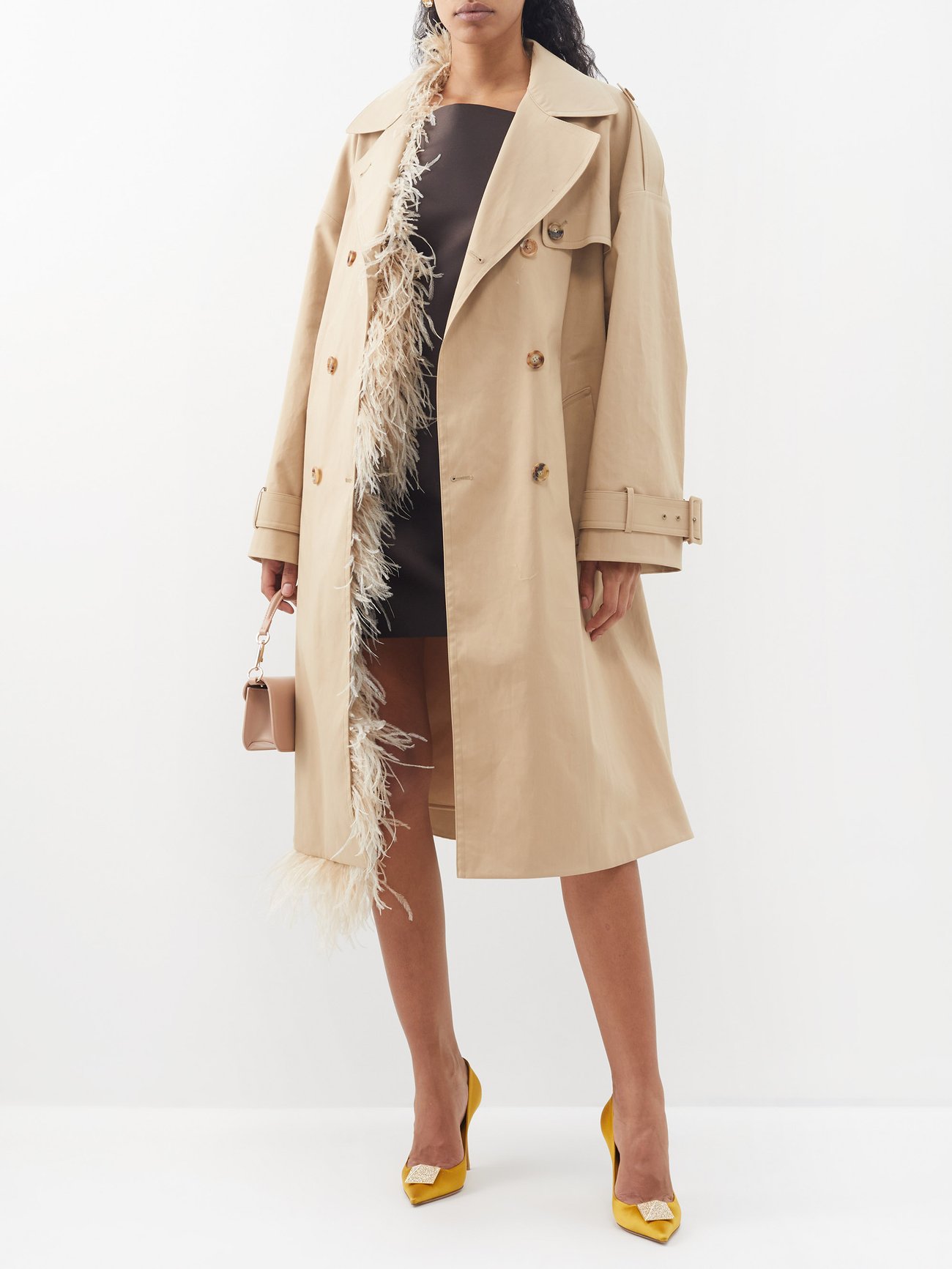 Feather-trim cotton trench coat video