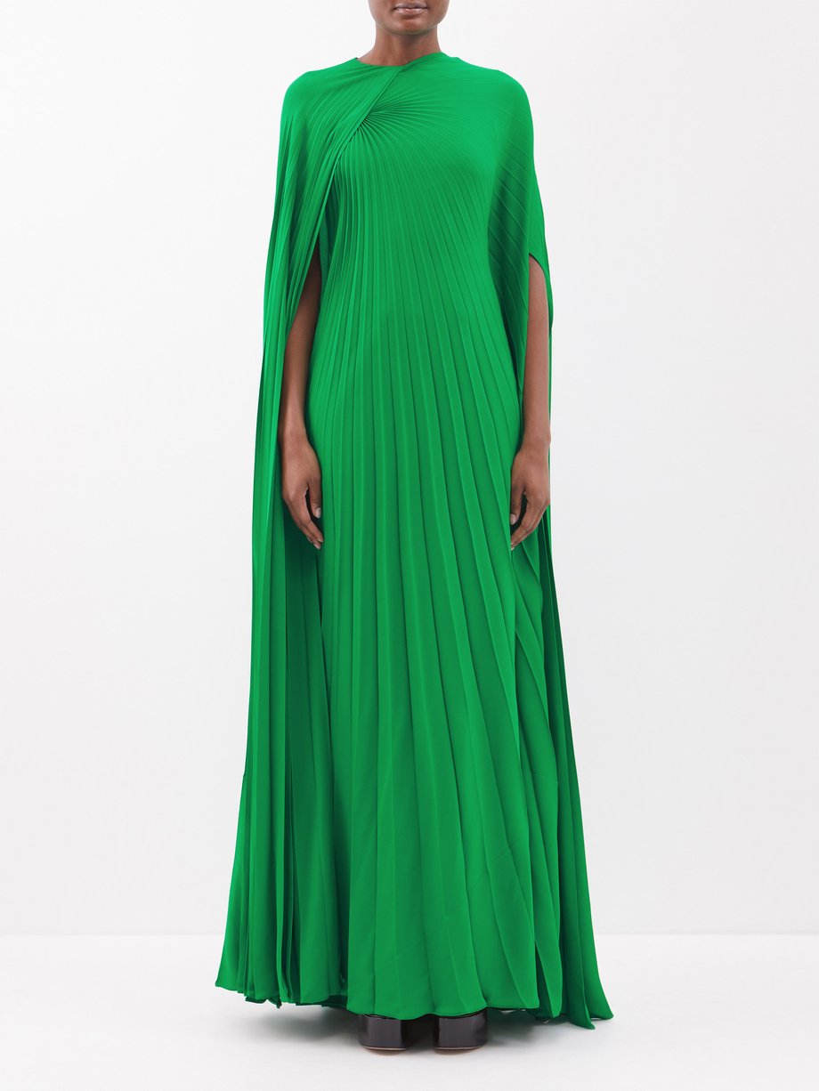 Green Pleated silk-georgette cape gown | Valentino Garavani ...