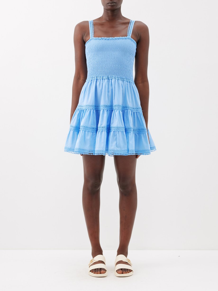 Blue Stelle shirred cotton-blend voile mini dress | Charo Ruiz | MATCHES UK