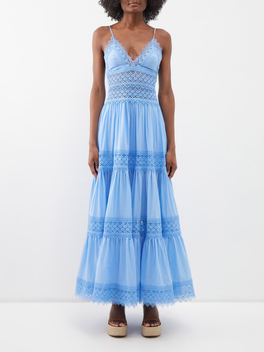 Blue Cindy lace-panelled cotton-blend dress | Charo Ruiz ...