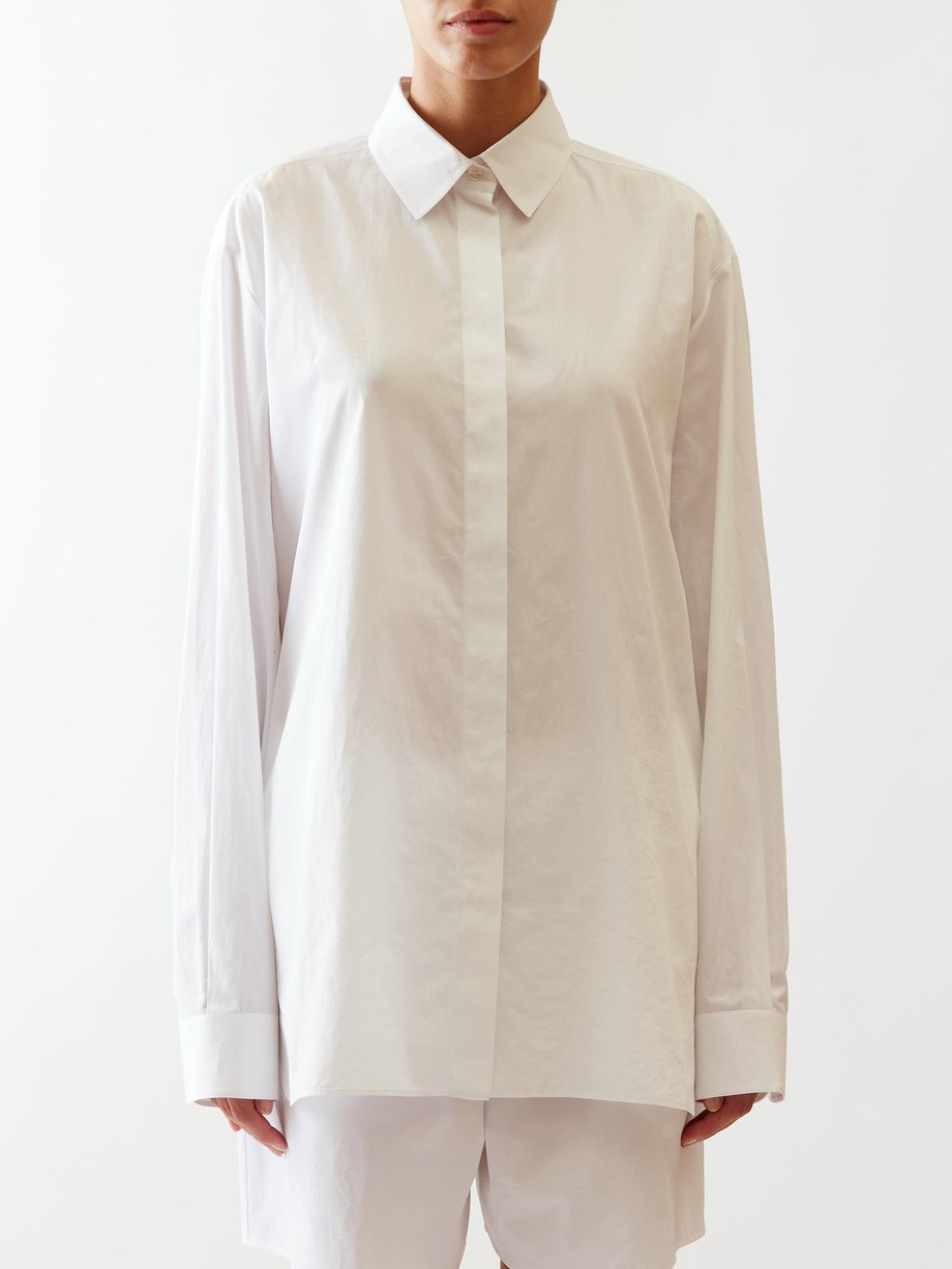 White Derica concealed-button cotton-poplin shirt | The Row | MATCHES UK