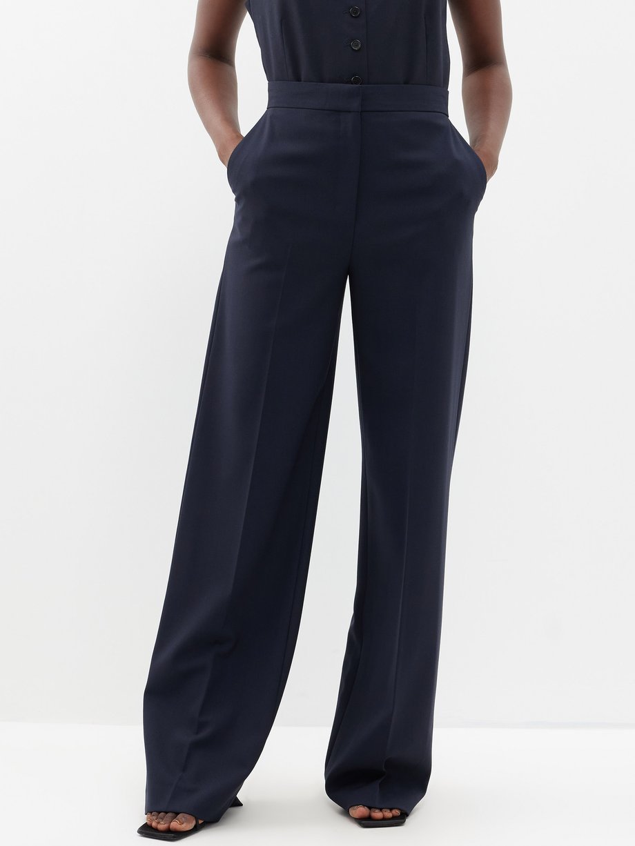Navy Delton virgin-wool wide-leg trousers | The Row | MATCHES UK