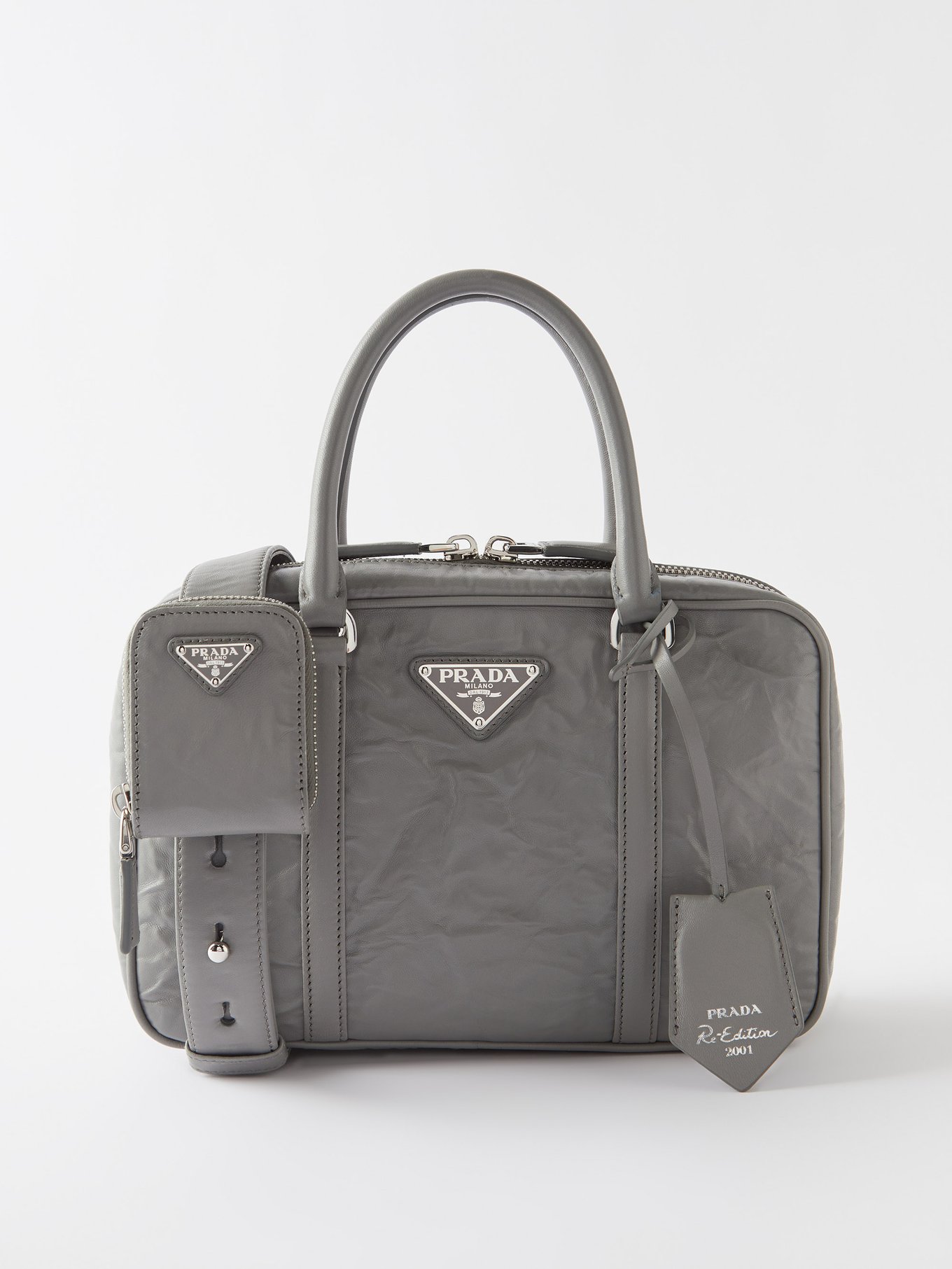 Grey Logo-plaque crinkle-effect leather cross-body bag | Prada |  MATCHESFASHION AU