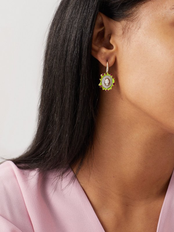 Francesca Villa Be Shiny diamond, ruby & 18kt gold drop earrings