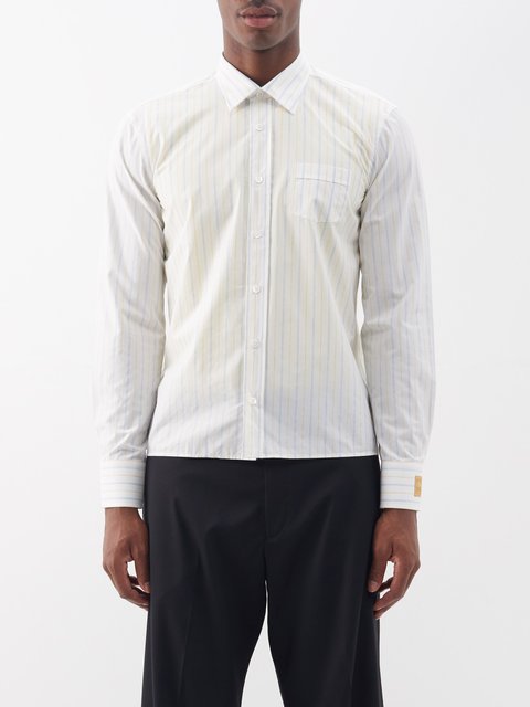 White Logo-patch striped cotton-blend poplin shirt | Raf Simons