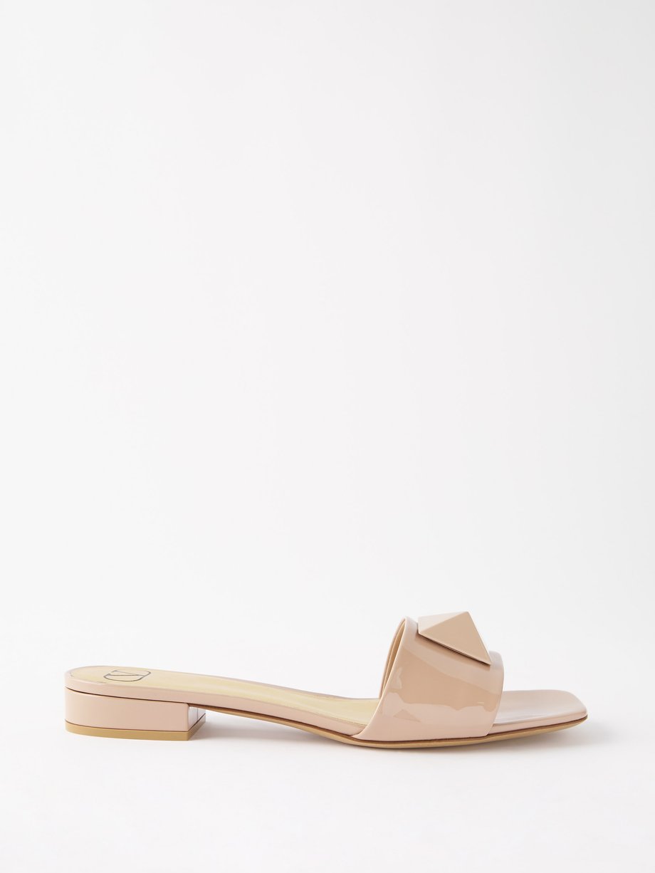Pink One Stud patent-leather flat sandals | Valentino Garavani ...